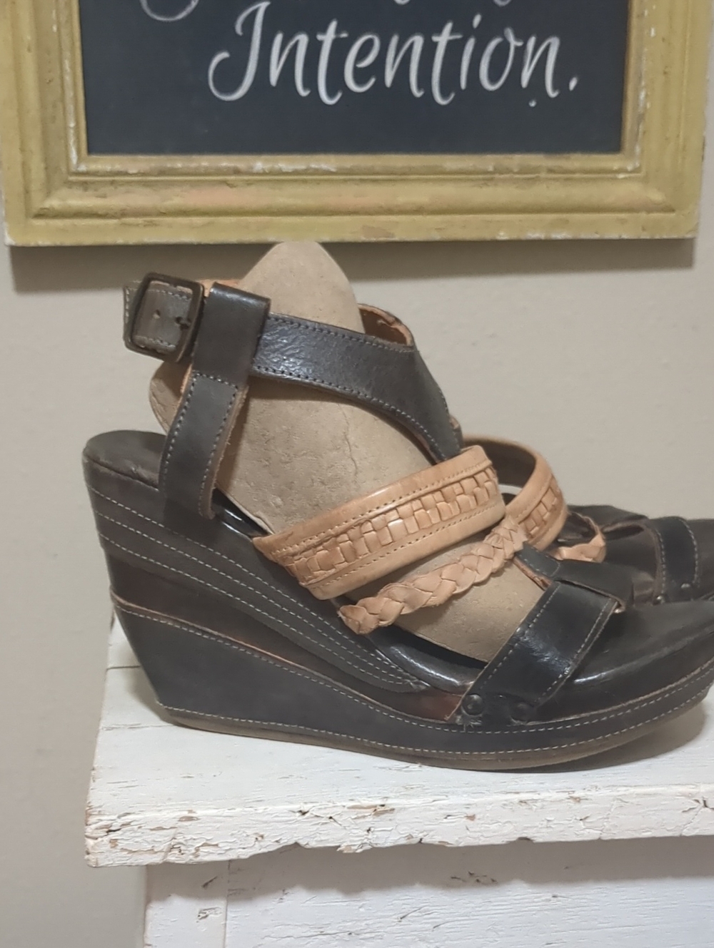 Bed Stu Jaslyn Wedge Sandals with Braided Straps - Brown & Tan